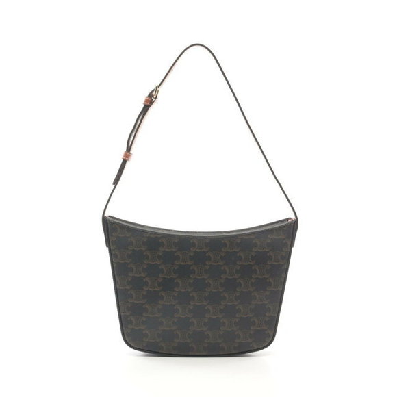 Celine Croc Bag Shoulder Bag Leather Black Brown - Picture 1 of 7